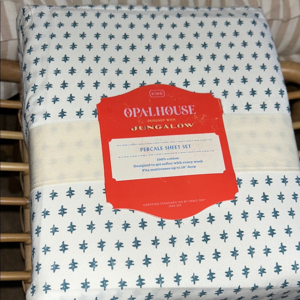 Opalhouse Jungalow King 100% Cotton Percale Sheet Set - Teal Dash